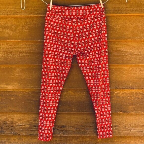 LulaRoe Leggings Red Geometric Patterned - Picture 2 of 13